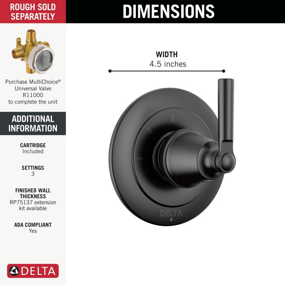 Delta Faucet Matte Black Single Handle Diverter Valve Trim 