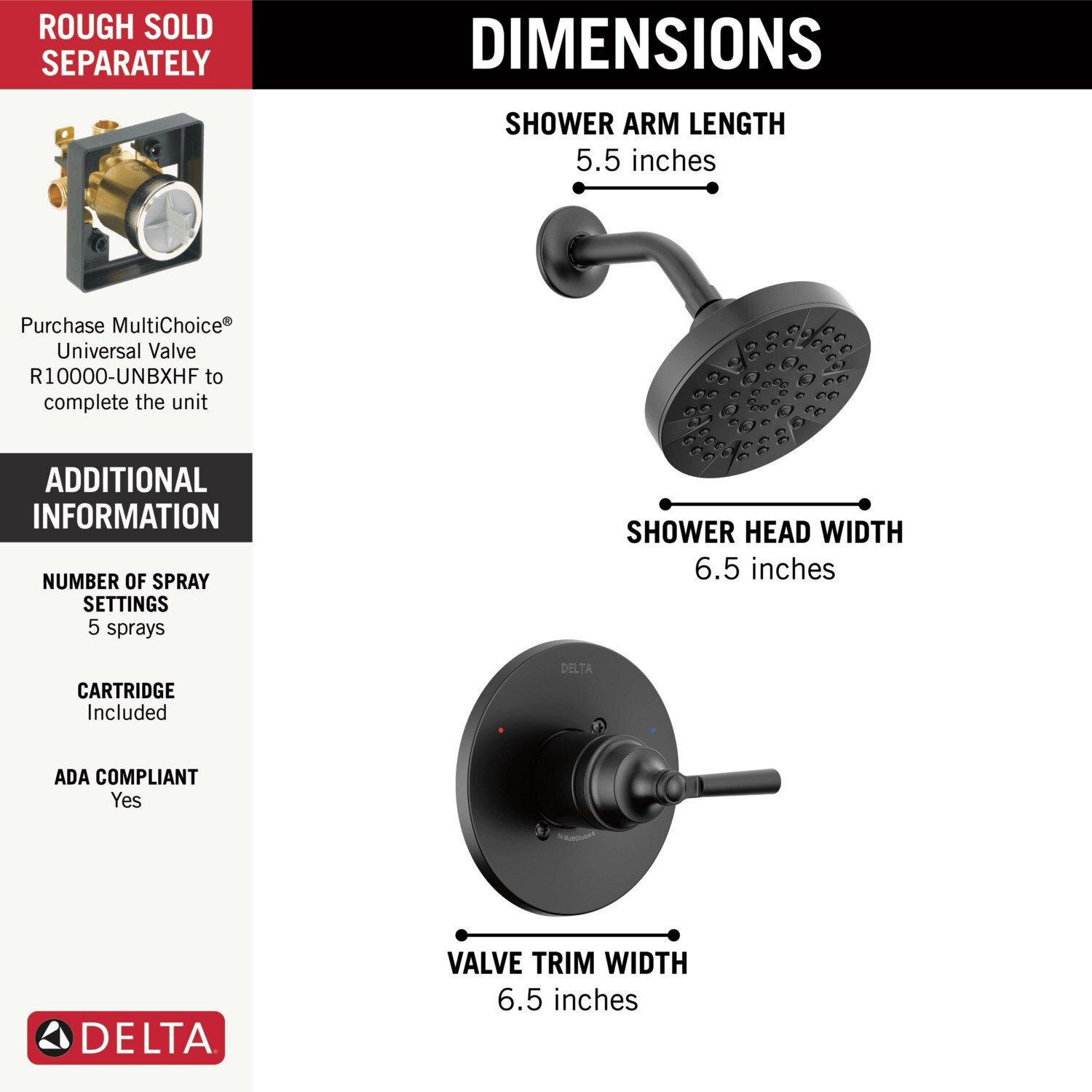 Delta Faucet Matte Black Single Handle Multi Function Shower Faucet (Trim Only) 
