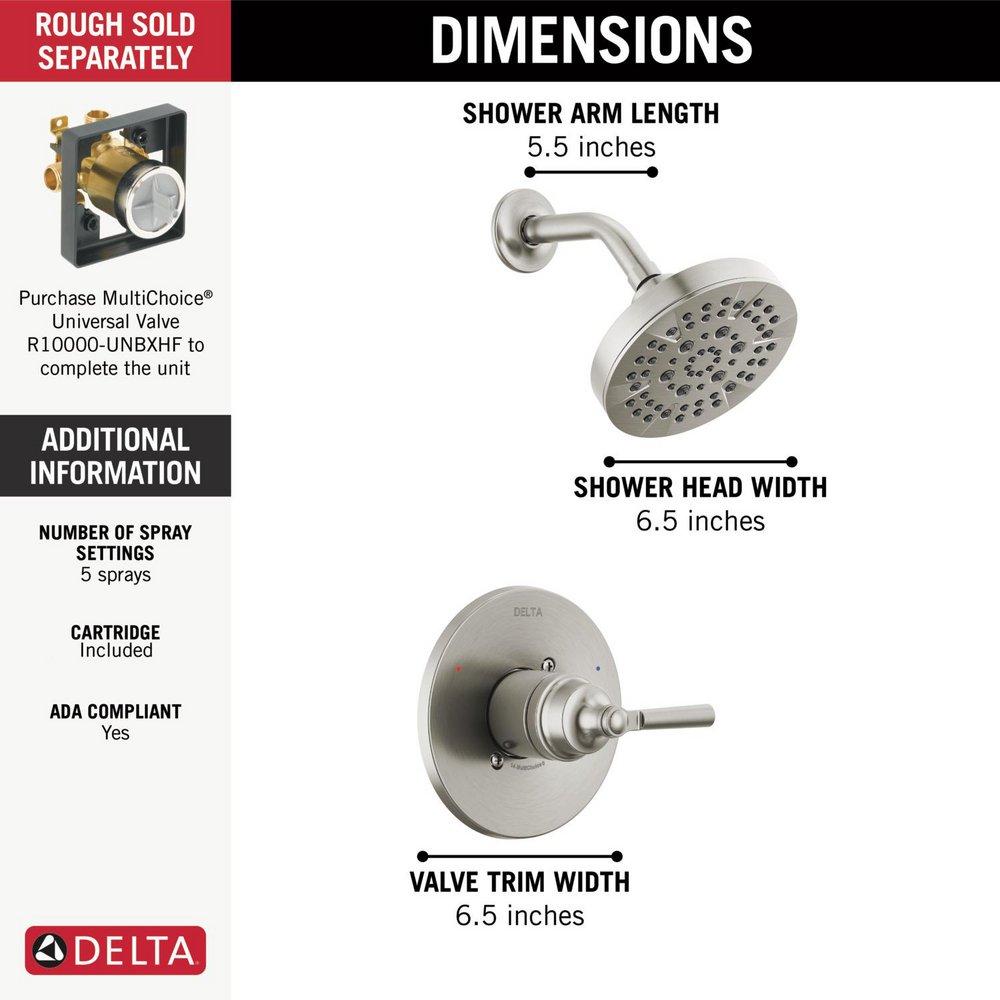 Delta Faucet Brilliance&reg; Stainless Single Handle Multi Function Shower Faucet (Trim Only) 