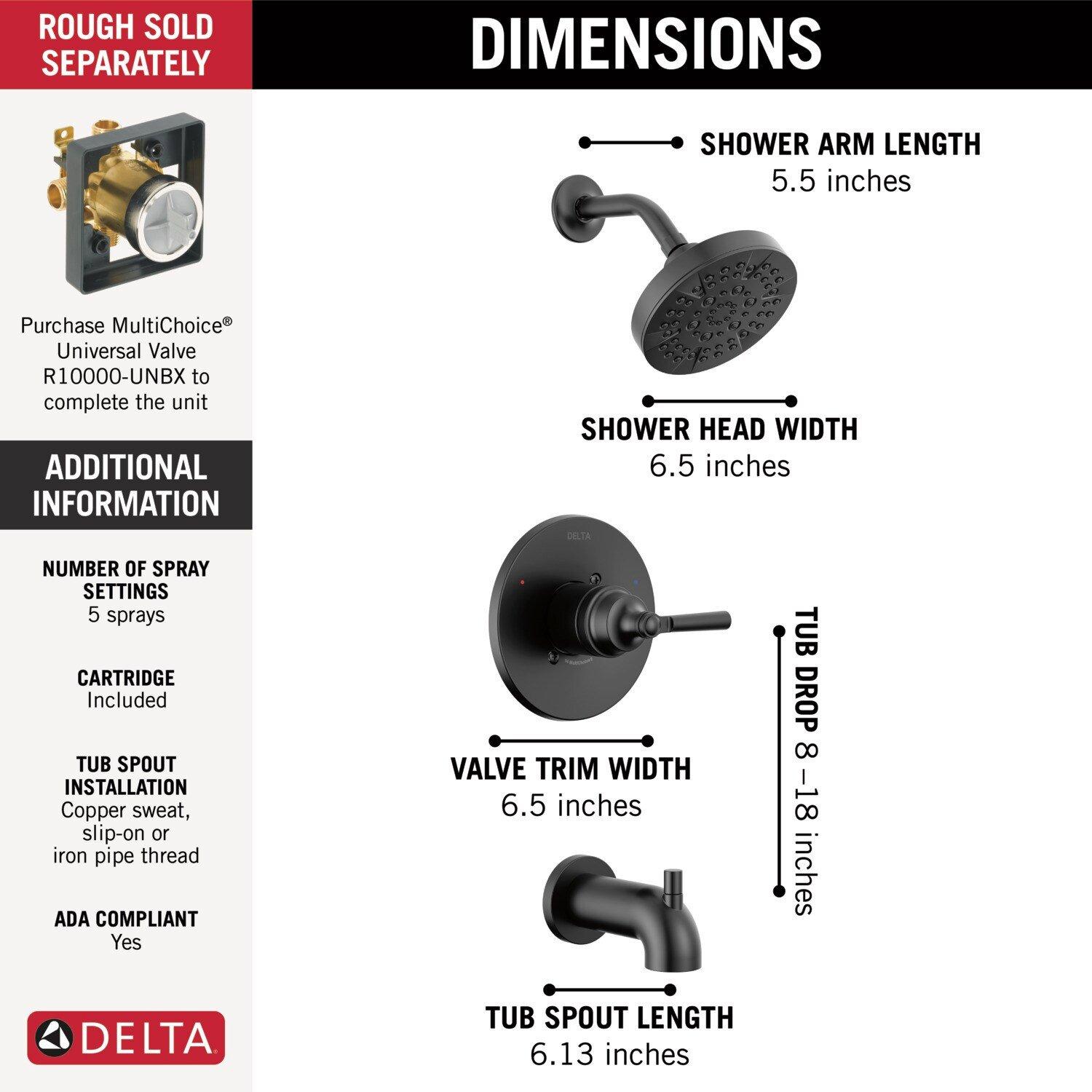 Delta Faucet Matte Black Single Handle Multi Function Bathtub & Shower Faucet (Trim Only) 