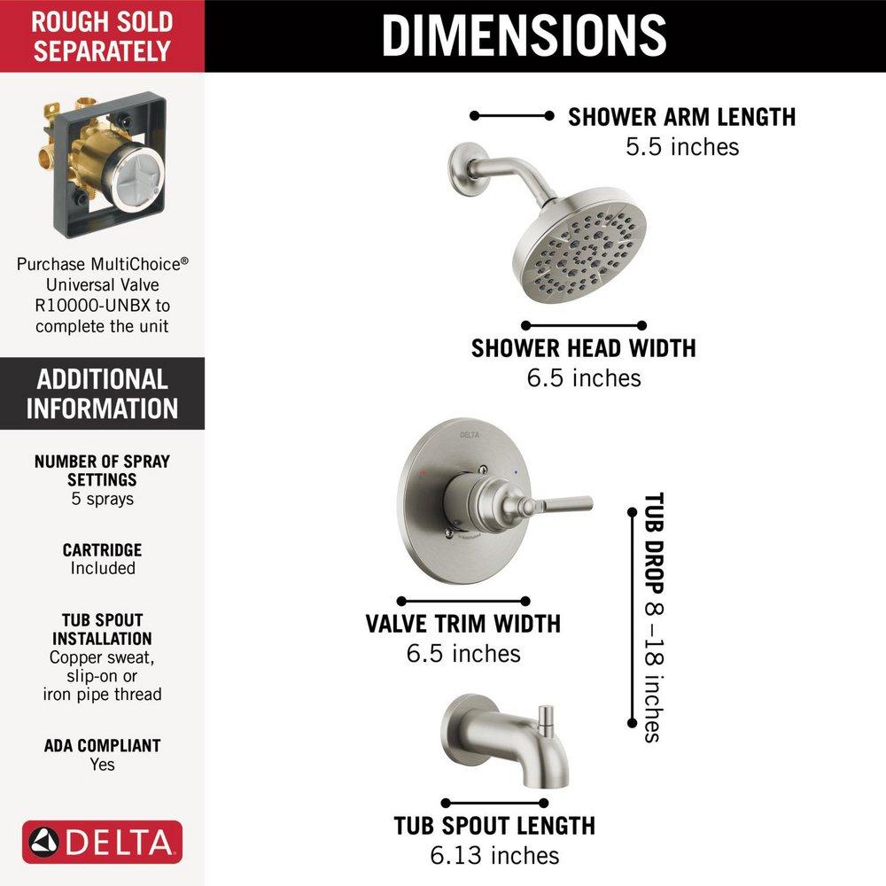 Delta Faucet Brilliance Stainless Single Handle Multi Function Bathtub & Shower Faucet (Trim Only) 