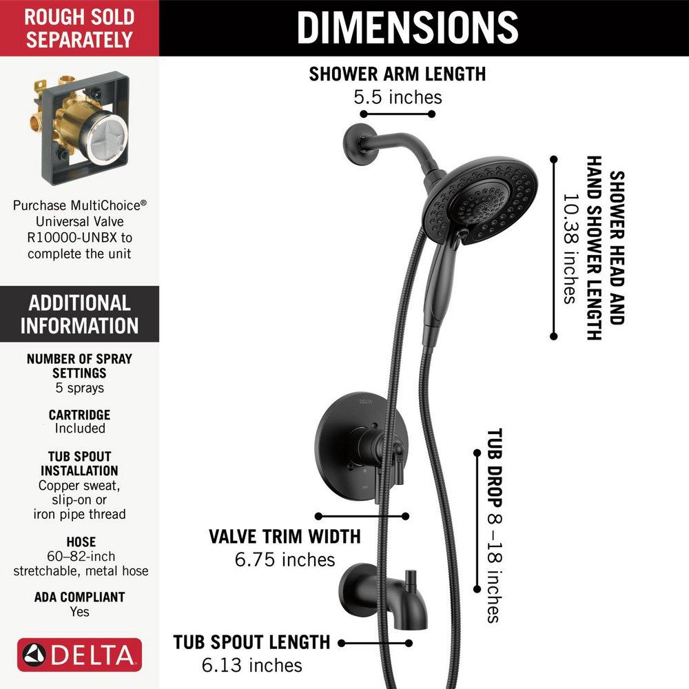 Delta Faucet Matte Black Single Handle Multi Function Bathtub & Shower Faucet (Trim Only) 