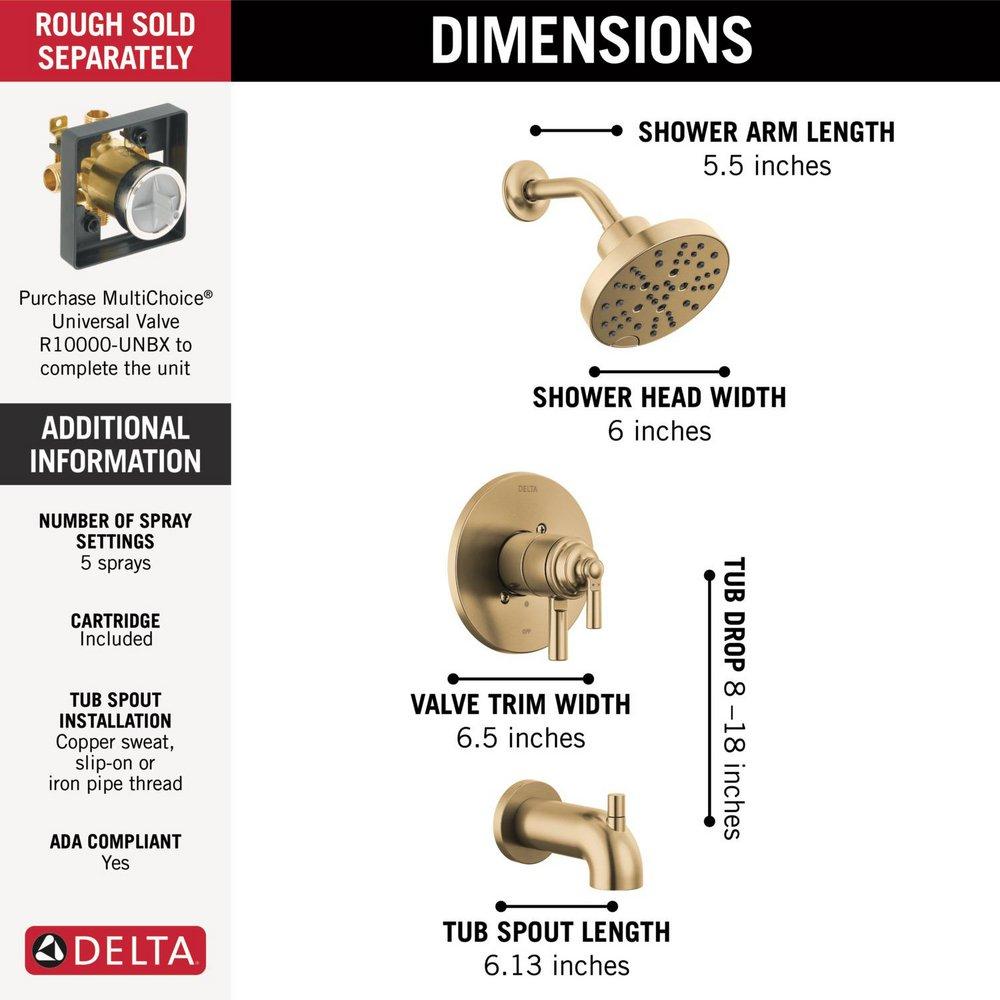 Delta Faucet Brilliance&reg; Champagne Bronze Single Handle Multi Function Bathtub & Shower Faucet (Trim Only) 