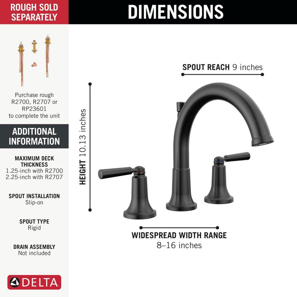 Delta Faucet Matte Black Two Handle Roman Tub Faucet Only (Trim Only) 