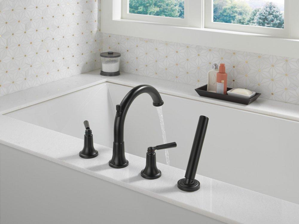 Delta Faucet Matte Black Two Handle Roman Tub Faucet with Handshower (Trim Only) 