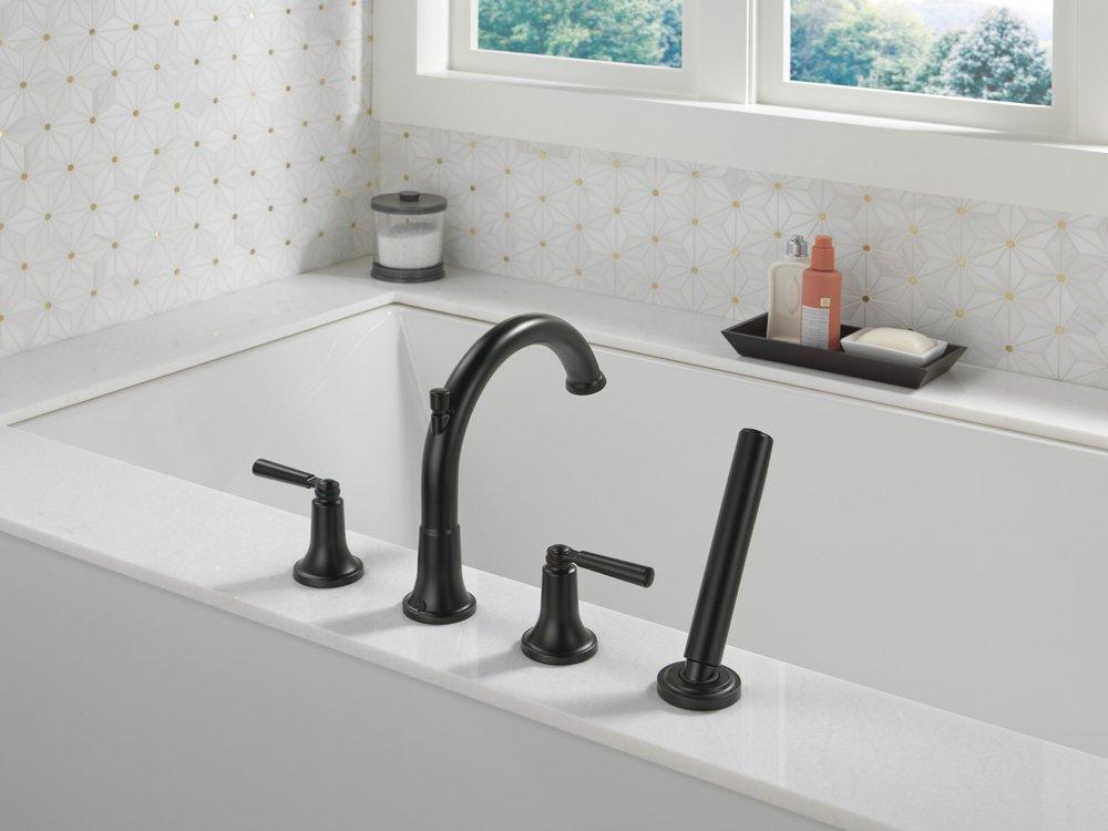 Delta Faucet Matte Black Two Handle Roman Tub Faucet with Handshower (Trim Only) 