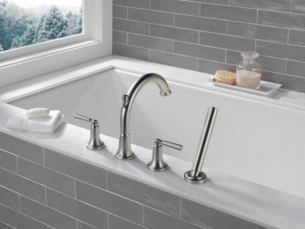 Delta Faucet Brilliance Stainless Two Handle Roman Tub Faucet with Handshower (Trim Only) 