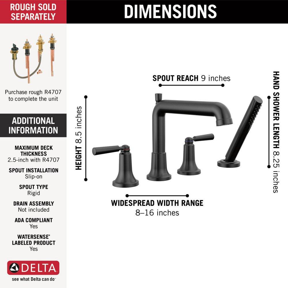 Delta Faucet Matte Black Two Handle Roman Tub Faucet (Trim Only) 