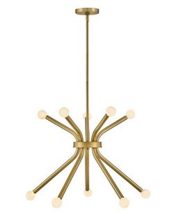 28 x 18-4/5 in. 5W 10-Light 2-Tier LED Mid-century Modern Chandelier in Lacquered Brass