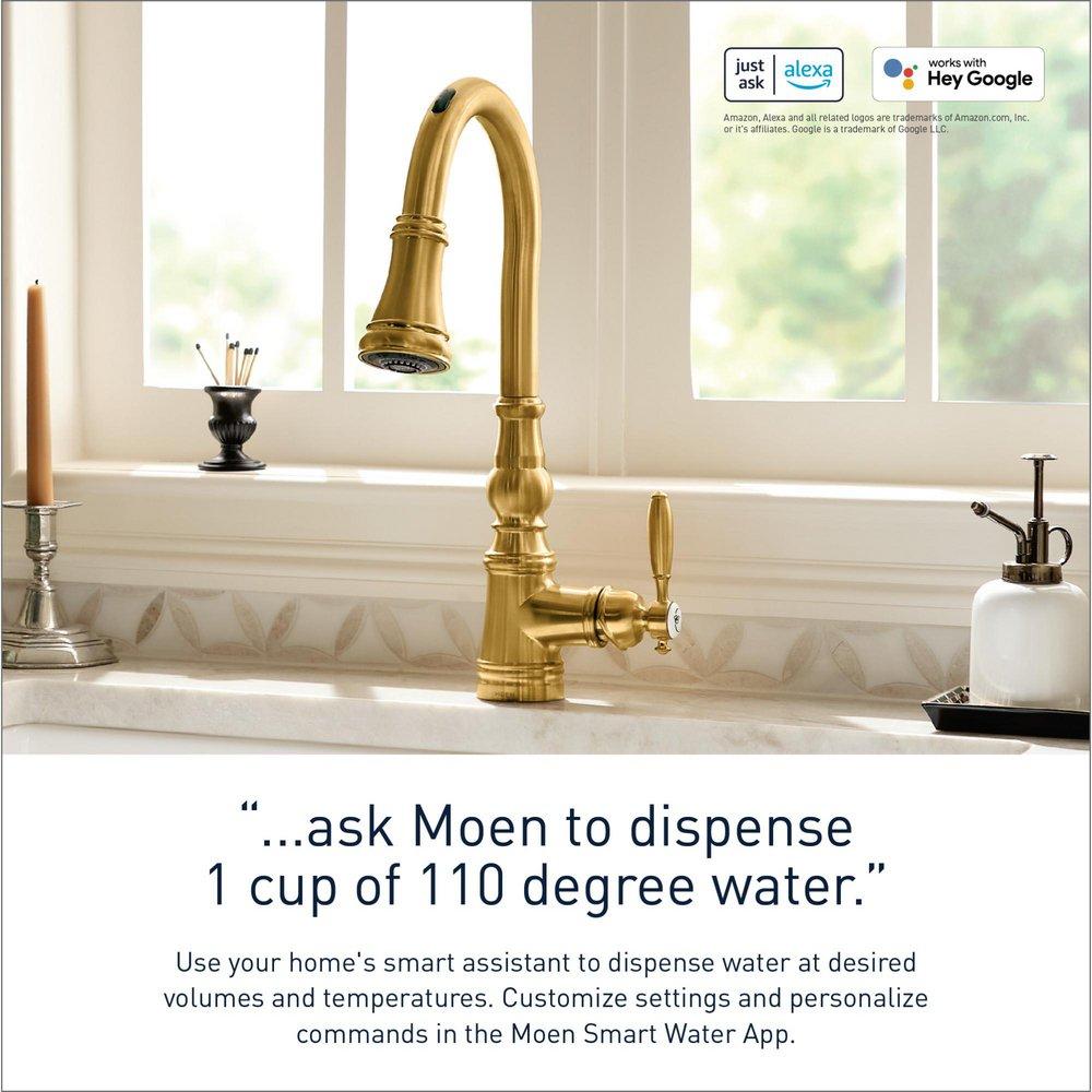 Single Handle Pull Down Touchless Kitchen Faucet with Voice Activation in Brushed Gold 