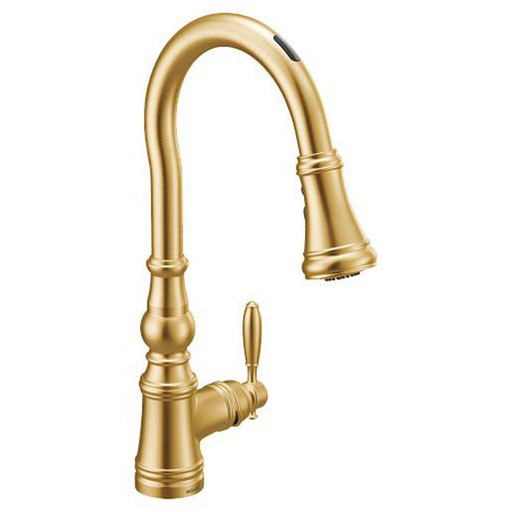 Single Handle Pull Down Touchless Kitchen Faucet with Voice Activation in Brushed Gold 