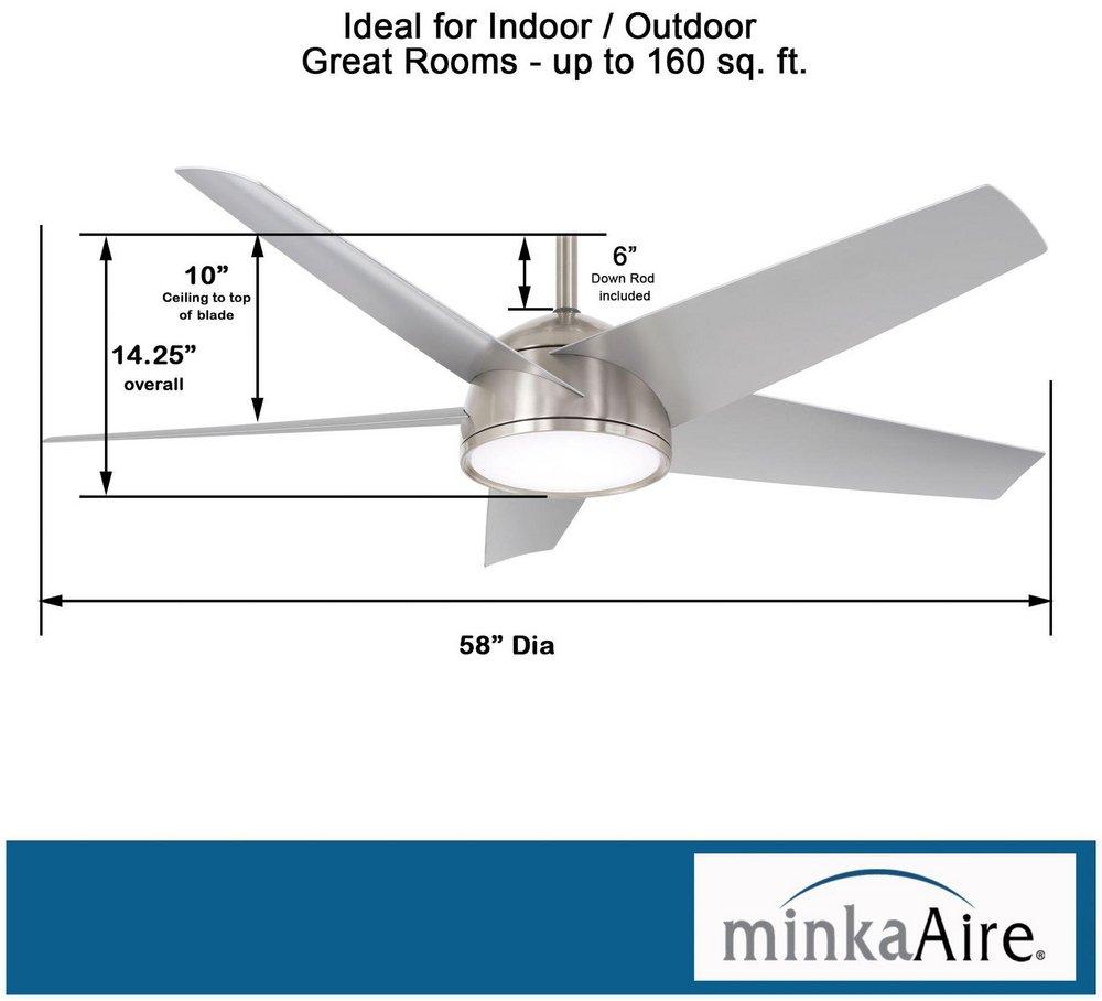 58 in. 5-Blade Outdoor Ceiling Fan in Brushed Nickel Wet 