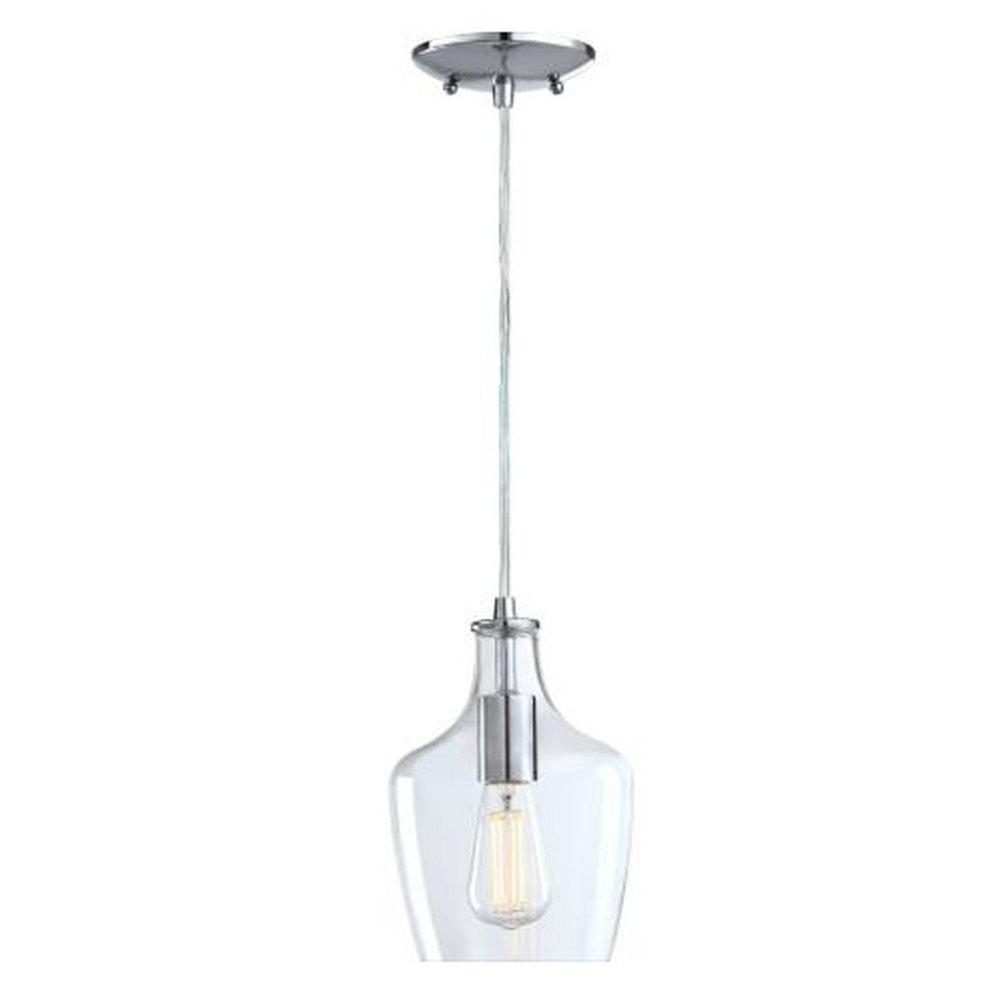 1 LIGHT 6.5 IN DIA CORD HUNG GLASS MINI PENDANT CHROME FINISH WITH CLEAR GLASS 