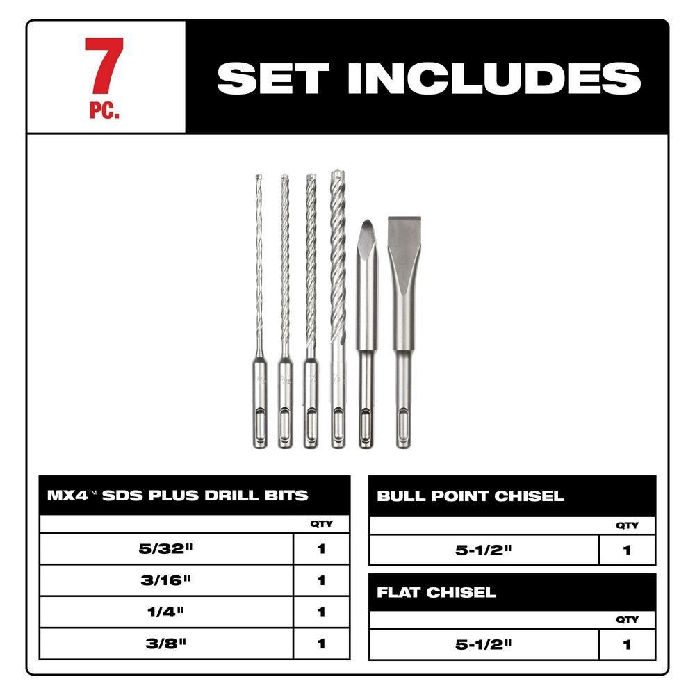 6PC SDS PLUS MX4 4-CUTTER & CHISEL KIT 