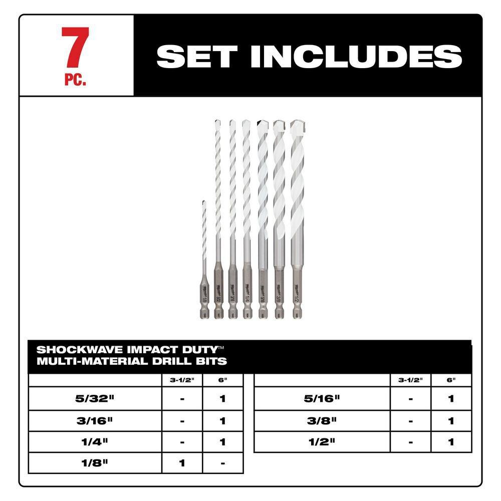 7PC SHOCKWAVE IMPACT DUTY CARBIDE MULTI-MATERIAL DRILL BIT KIT 