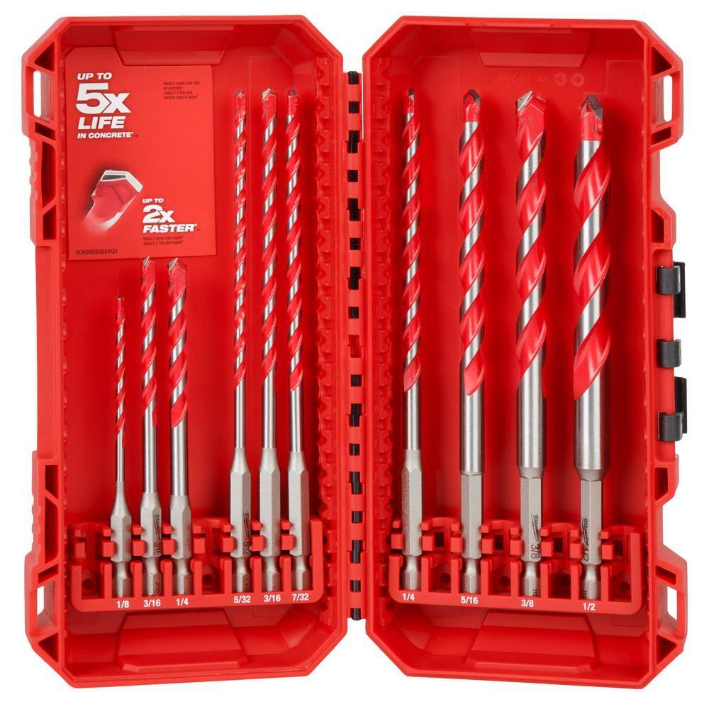 10PC SHOCKWAVE IMPACT DUTY CARBIDE HAMMER DRILL BIT KIT 