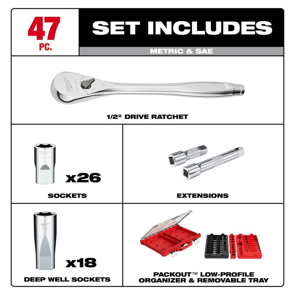 Milwaukee&reg; Silver Ratchet and Socket Set 1-Tool 