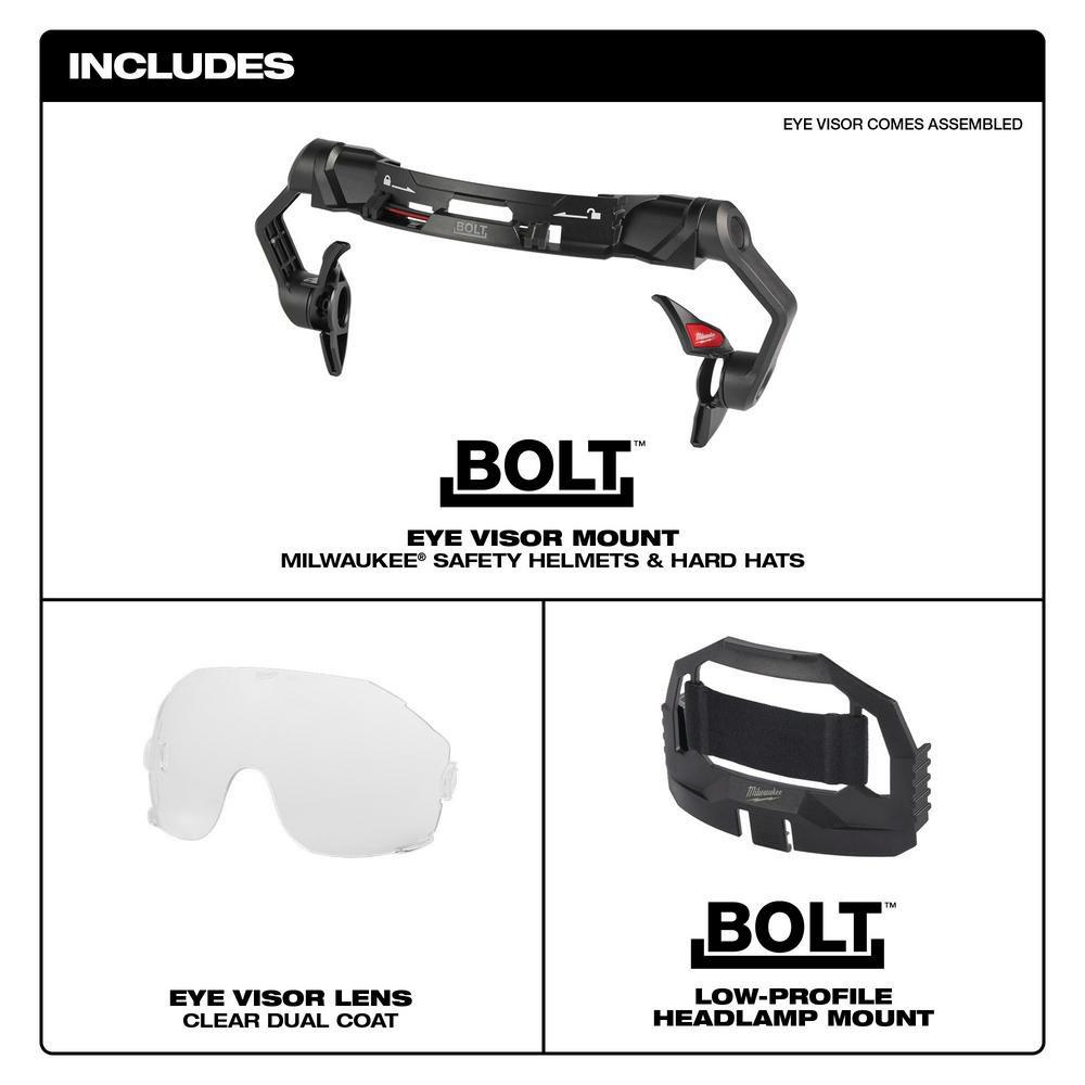 BOLT EYE VISOR - CLEAR DUAL COAT LENS COMPATIBLE WITH MILWAUKEE SAFETY HELMETS & HARD HATS 