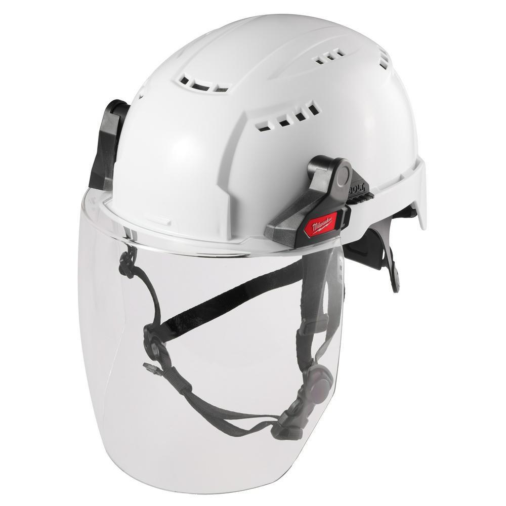 BOLT FULL FACE SHIELD - CLEAR DUAL COAT LENS COMPATIBLE WITH MILWAUKEE SAFETY HELMET NO BRIM 