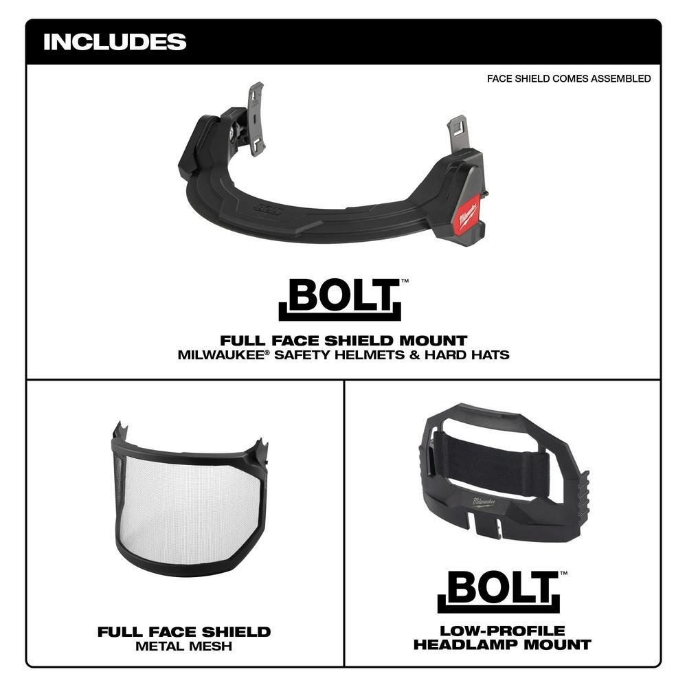 BOLT FULL FACE SHIELD - METAL MESH COMPATIBLE WITH MILWAUKEE SAFETY HELMETS & HARD HATS 