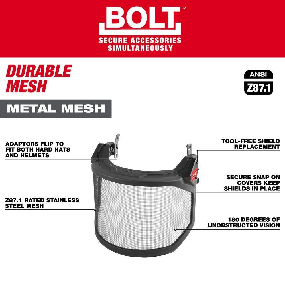 BOLT FULL FACE SHIELD - METAL MESH COMPATIBLE WITH MILWAUKEE SAFETY HELMETS & HARD HATS 