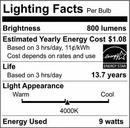 9.5 WATT A19 LED FROSTED 4000K MEDIUM BASE 220 DEG. BEAM ANGLE 120 VOLT NON-DIMMABLE 4-PACK 