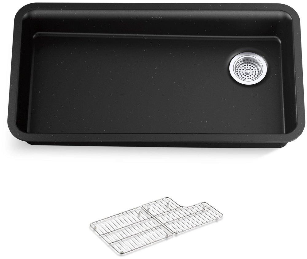 KOHLER Matte Black 33-1/2 x 18-5/16 in. No Hole Neoroc Single Bowl Undermount Kitchen Sink 