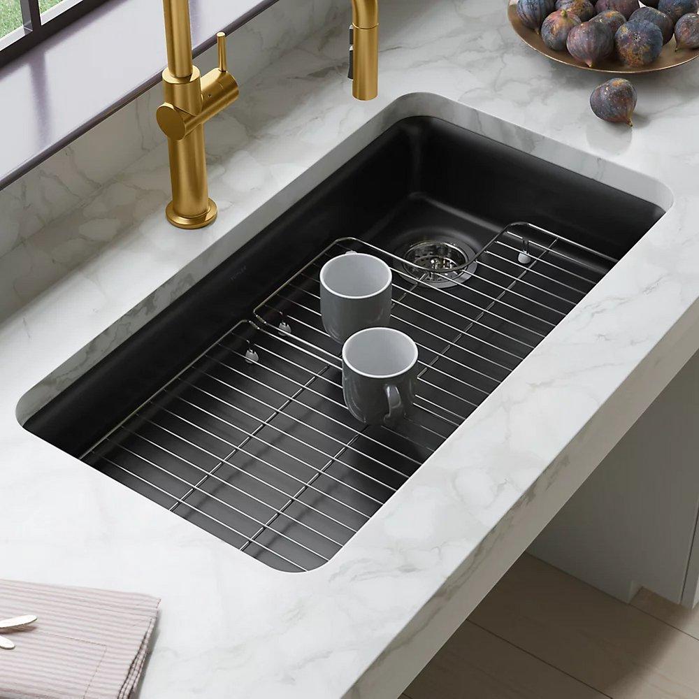 KOHLER Matte Black 33-1/2 x 18-5/16 in. No Hole Neoroc Single Bowl Undermount Kitchen Sink 