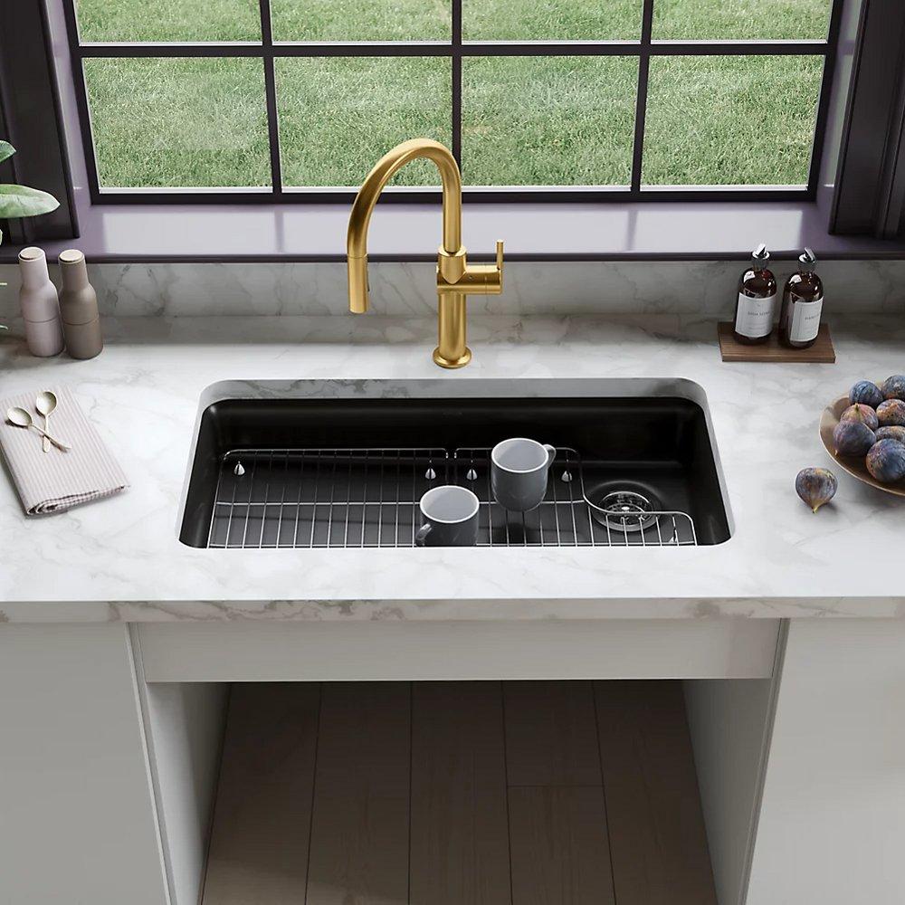 KOHLER Matte Black 33-1/2 x 18-5/16 in. No Hole Neoroc Single Bowl Undermount Kitchen Sink 