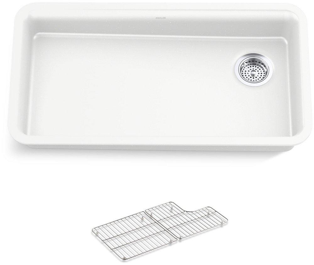 KOHLER Matte White 33-1/2 x 18-5/16 in. No-Hole Neoroc Single Bowl Undermount Kitchen Sink 