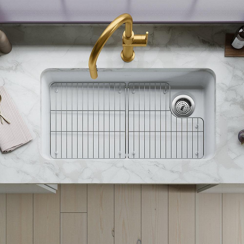 KOHLER Matte White 33-1/2 x 18-5/16 in. No-Hole Neoroc Single Bowl Undermount Kitchen Sink 