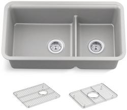 33-1/2 x 18-5/16 in. Neoroc Composite Double Bowl Undermount Kitchen Sink in Matte Grey