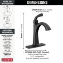 Delta Faucet Matte Black Single Handle Monoblock Bathroom Sink Faucet 
