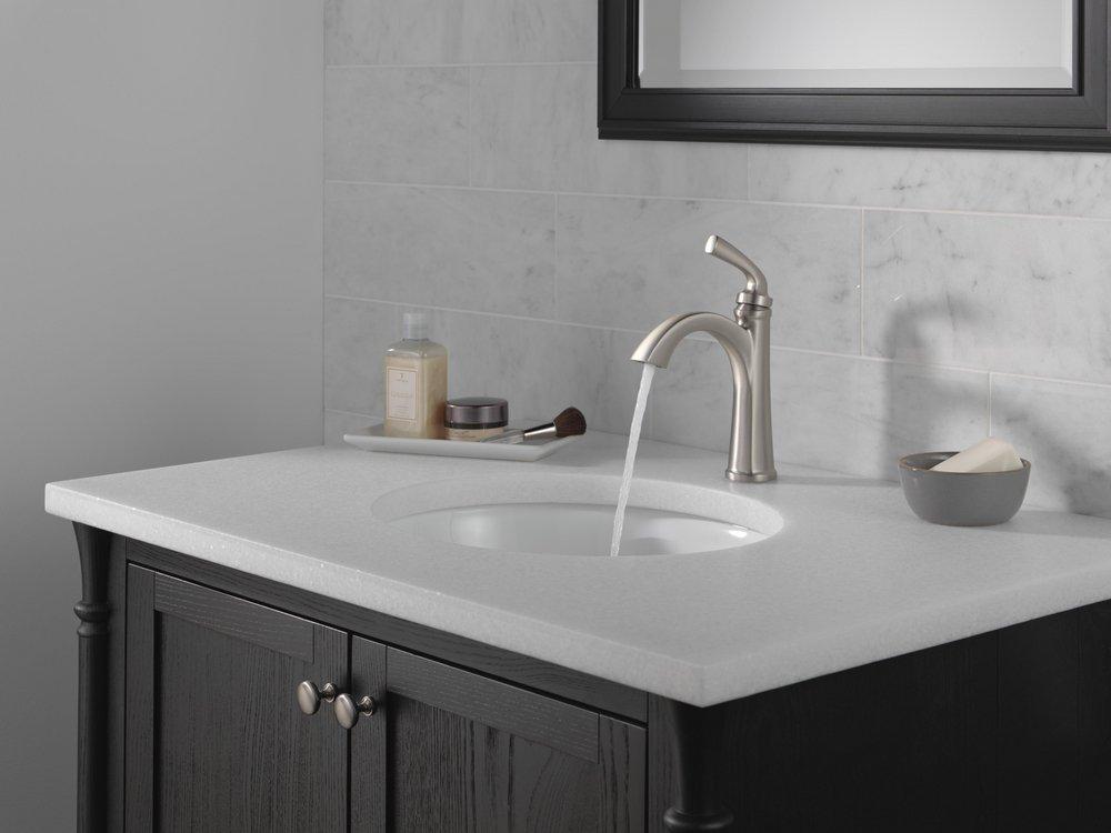 Delta Faucet SpotShield Brushed Nickel Single Handle Monoblock Bathroom Sink Faucet 