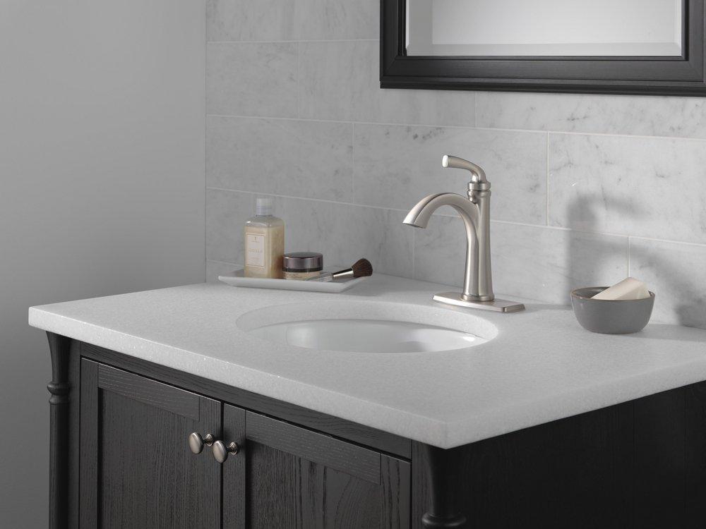 Delta Faucet SpotShield Brushed Nickel Single Handle Monoblock Bathroom Sink Faucet 