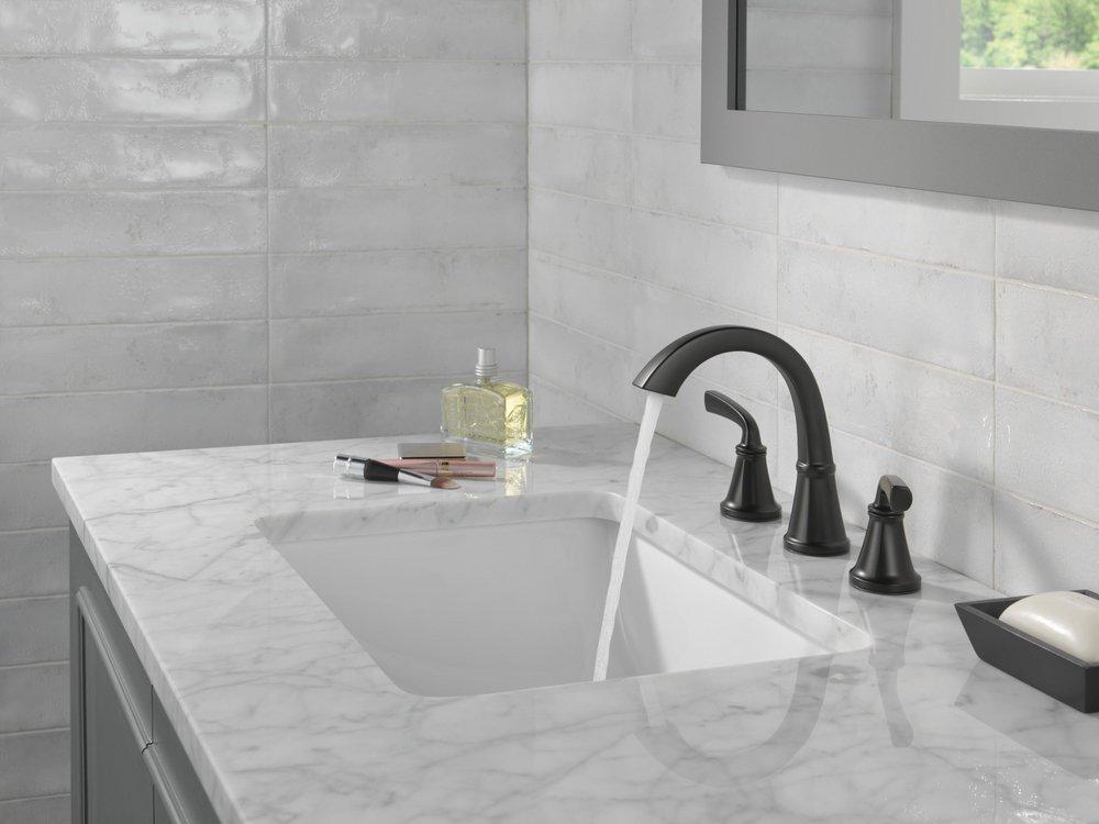 Delta Faucet Matte Black Two Handle Widespread Bathroom Sink Faucet 