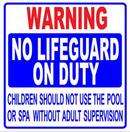 24 x 24 in.  Horizontal "Warning No Lifeguard On Duty" Sign 