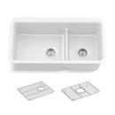 KOHLER Matte White 33-1/2 x 18-5/16 in. No-Hole Neoroc Double Bowl Undermount Kitchen Sink 