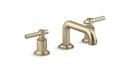 CENTRAL PARK WEST SINK FAUCET LOW SPOUT LEVER HANDLES BRUSHED FRENCH GOLD FINISH 