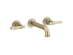 Two Handle Wall Mount Bathroom Sink Faucet in Brushed French Gold