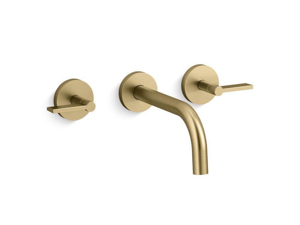 ONE WALL-MOUNT SINK FAUCET LEVER HANDLES BRUSHED FRENCH GOLD FINISH 