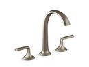 SCRIPT SINK FAUCET ARCH SPOUT LEVER HANDLES BRUSHED FRENCH GOLD FINISH 
