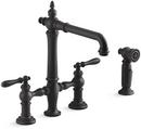 Two Handle Bridge Kitchen Faucet with Side Spray in Matte Black