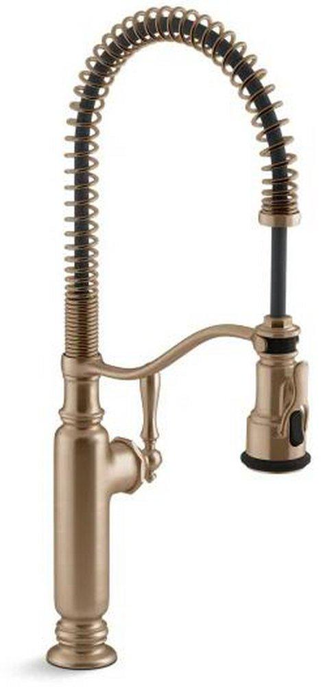 KOHLER Vibrant&reg; Brushed Bronze Single Handle Pull Down Semi-Professional Kitchen Faucet with Three-Function Spray, Magnetic Docking, Sweep Spray and BerrySoft Technology 