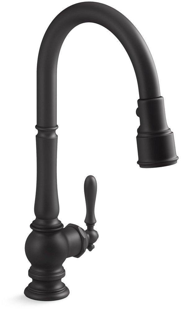KOHLER Matte Black Single Handle Pull Down Kitchen Faucet 