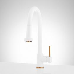 Single Handle Pull Down Kitchen Faucet in Matte White/Brushed Gold