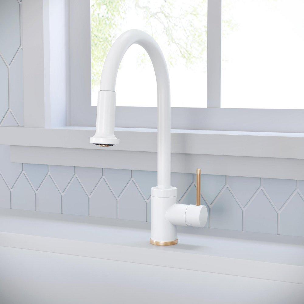 Signature Hardware Matte White Single Handle Pull Down Kitchen Faucet 