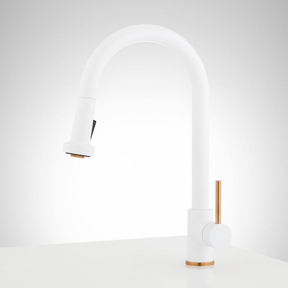 Signature Hardware Matte White Single Handle Pull Down Kitchen Faucet 