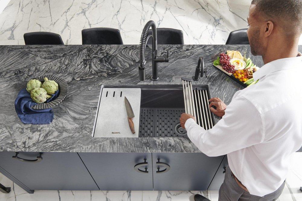 Ruvati Midnight Black 33 x 18-1/2 in. No Hole Granite Composite Single Bowl Undermount Kitchen Sink 