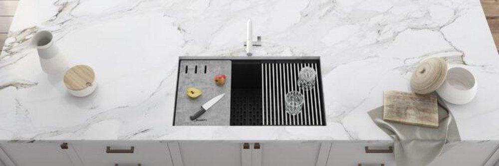 Ruvati Midnight Black 33 x 18-1/2 in. No Hole Granite Composite Single Bowl Undermount Kitchen Sink 